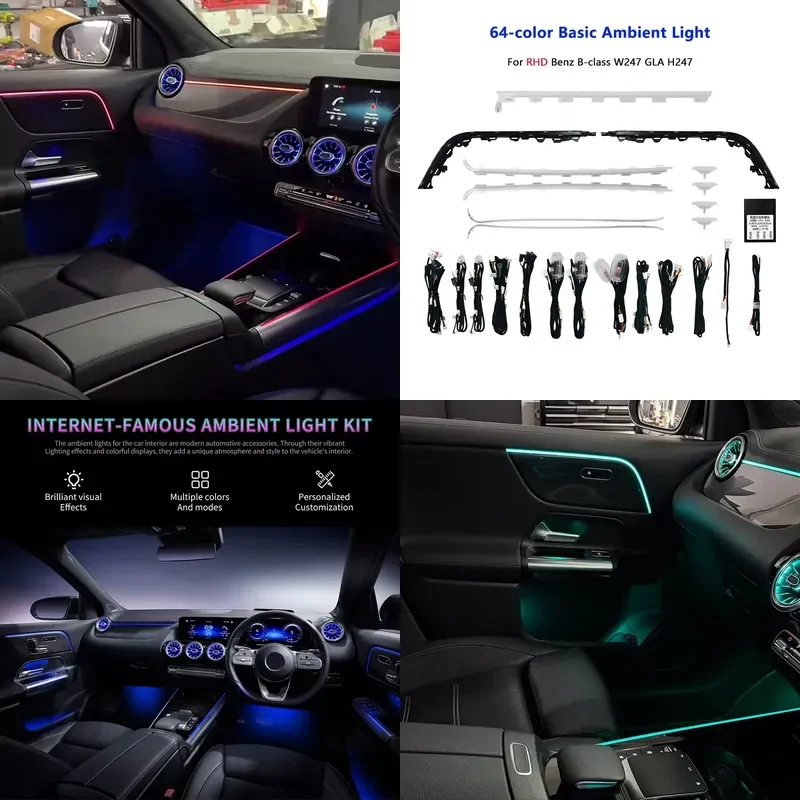 high quality Right Hand Drive W247 64 Colors Basic Ambient Lighting for Benz B-Class W247 GLA H247 Colours Control Via
