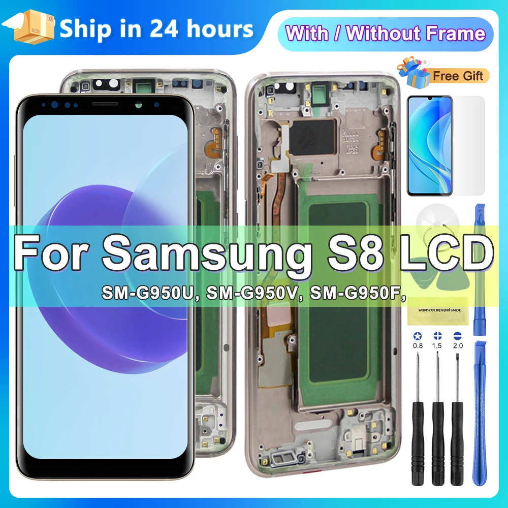 

OLED Screen for Samsung Galaxy S8 G950 G950F SM-G950FD Lcd Display Touch Screen Digitizer Assembly Replacement Parts with Frame