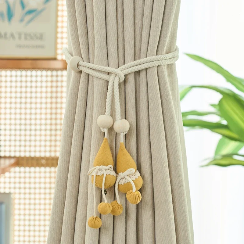 2pcs Modern Minimalist White Strap Adjustable Gourd Shaped Gauze Curtain Binding Rope Exquisite Curtains Holder with Bell