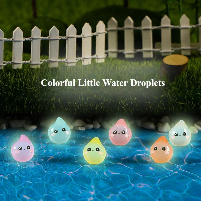 10/20/30PCS Mixed 6 Colors Glow in Dark Resin Water Drop Mini Figurines Micro Landscape DIY Pendant Ornament Craft