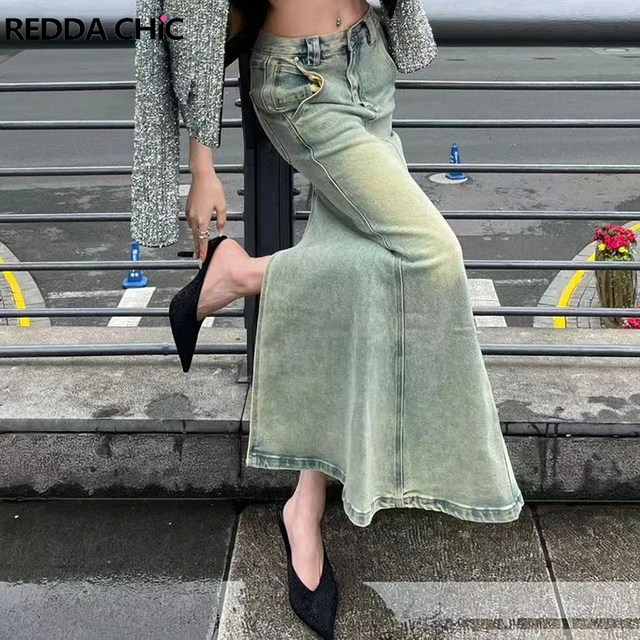 REDDACHiC Gonna lunga in denim per ragazza alta con spacco sul retro Vita alta Gonna lunga da donna a sirena Pantaloni stile coreano Y2k Streetwear AliExpress
