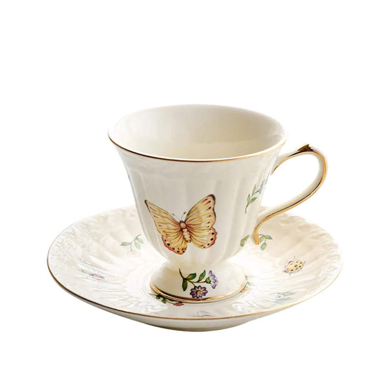 

Hand-made Porcelain Cup and Saucer Set Ceramic Teacup with Saucer British Coffee Cappuccino Cups