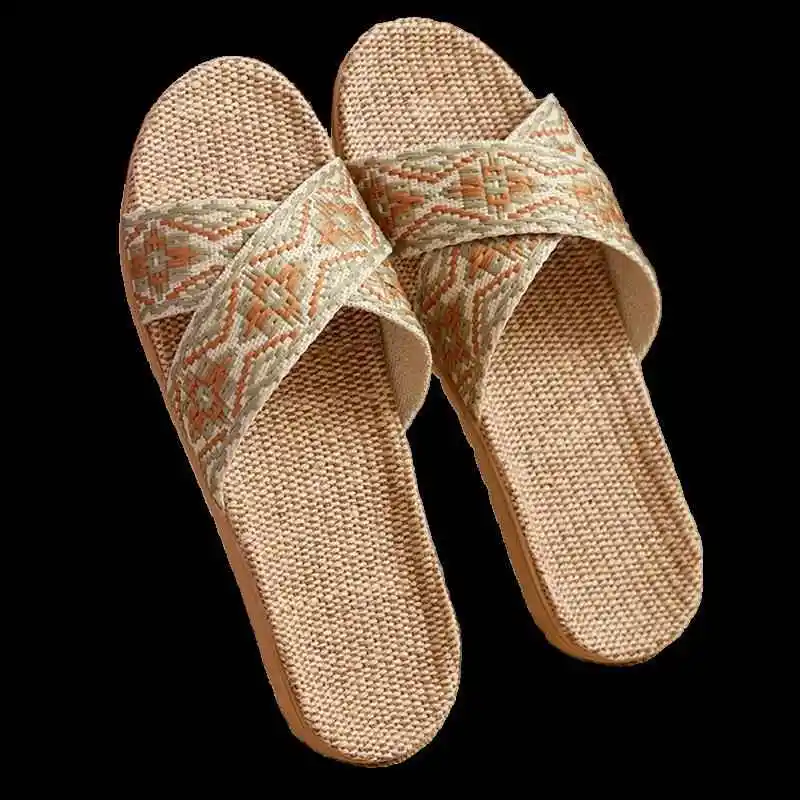 

Новые летние льняные тапочки для мужчин и женщин 2024 года, противоскользящие, из хлопка и льна, с мягкой подошвой, плоские сандалии, повседневная обувь без застежек.