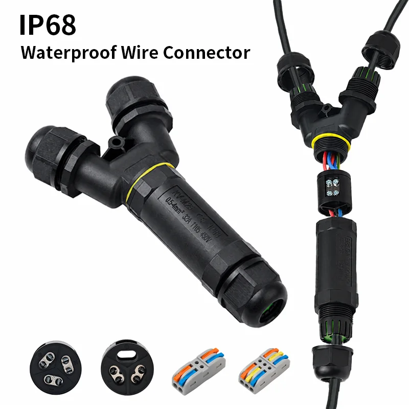 IP68 Waterproof M25 Y Type Cable Connector 2 Pin 3 Pin 32A 450V Three Way Solderless Wire Terminal Outdoor LED Lamp Junction Box