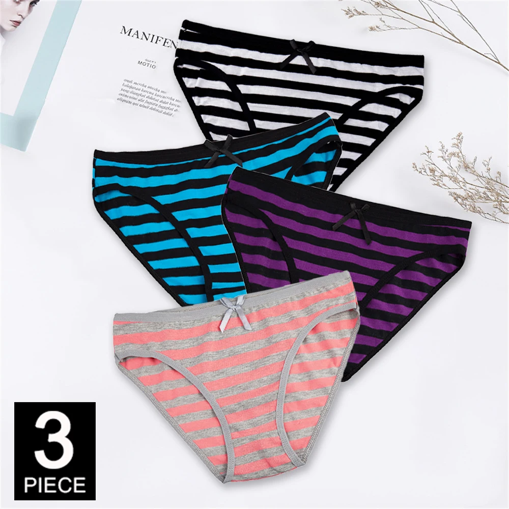 Women\'s cotton panties Girl Briefs Ms.cotton underwear bikini underwear sexy Ladies Briefs Sexy Striped Woman Underwear 3Pcs/set