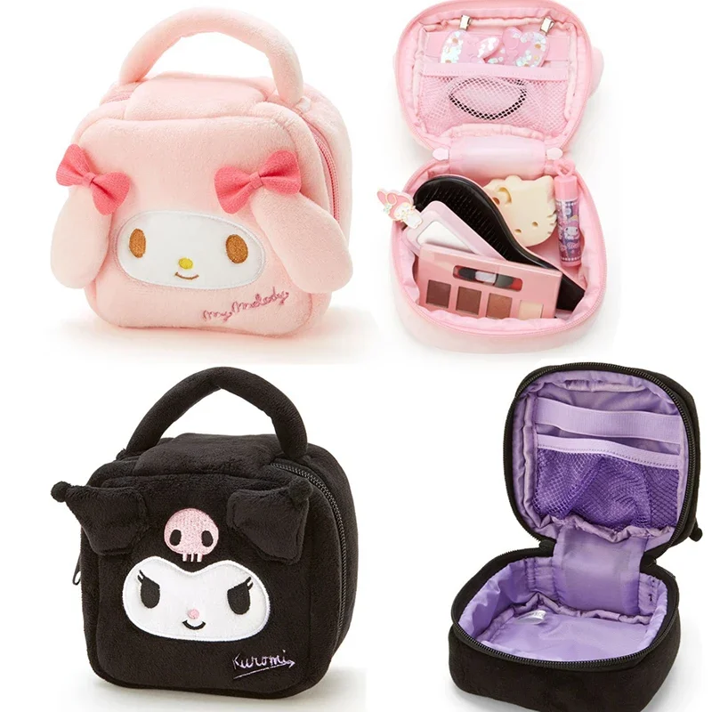 Sanrios Kuromi Mymelody Cinnamoroll kawaii Cartoon Plush Makeup Bag Anime Doll Toys Travel Toiletries Organizer Stationery Box