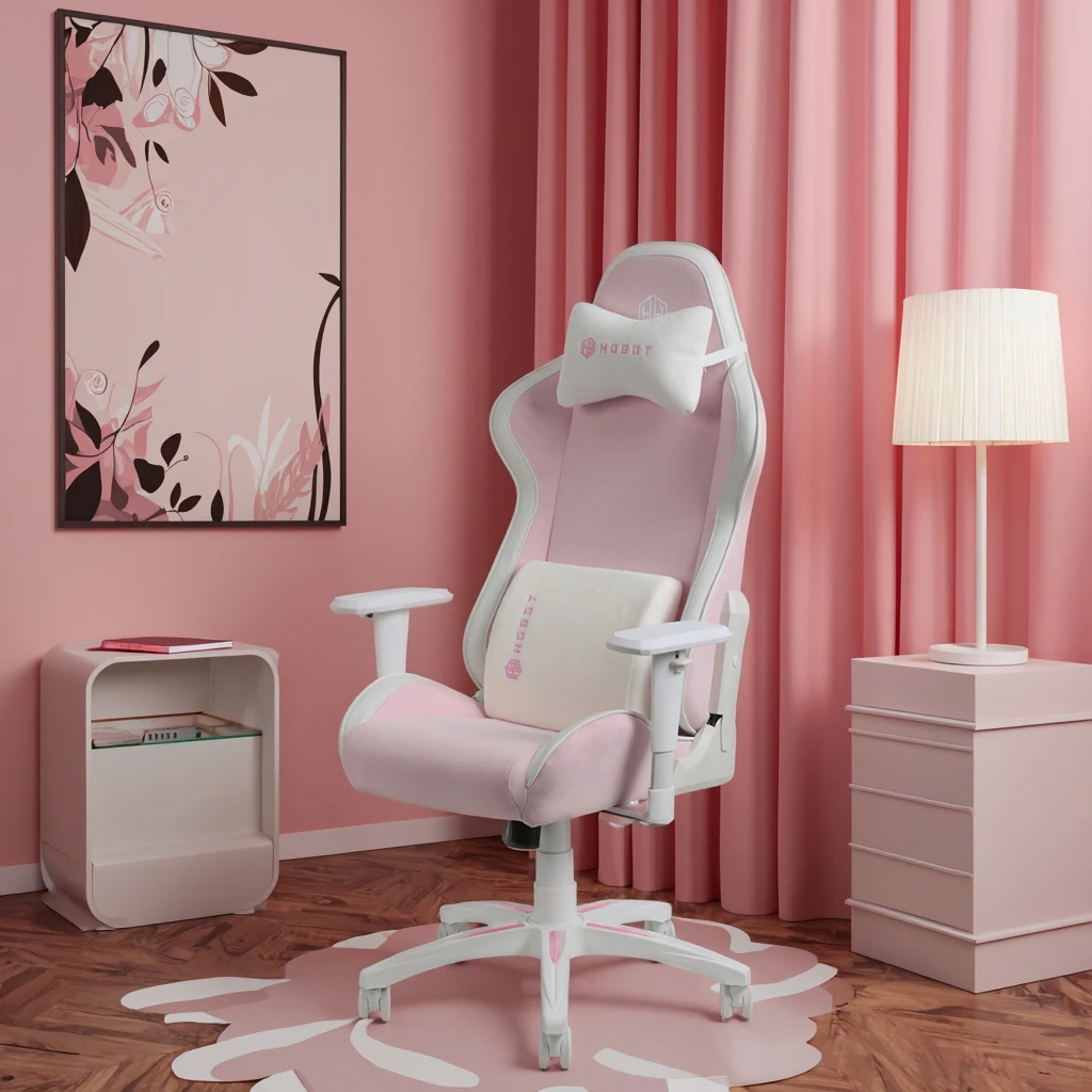

Cute Pink Adjustable Executive Ergonomic Chair 4D Adjustable Armrest 4-Stage Gas Lift Fabric Material Cooling Feature Gaming