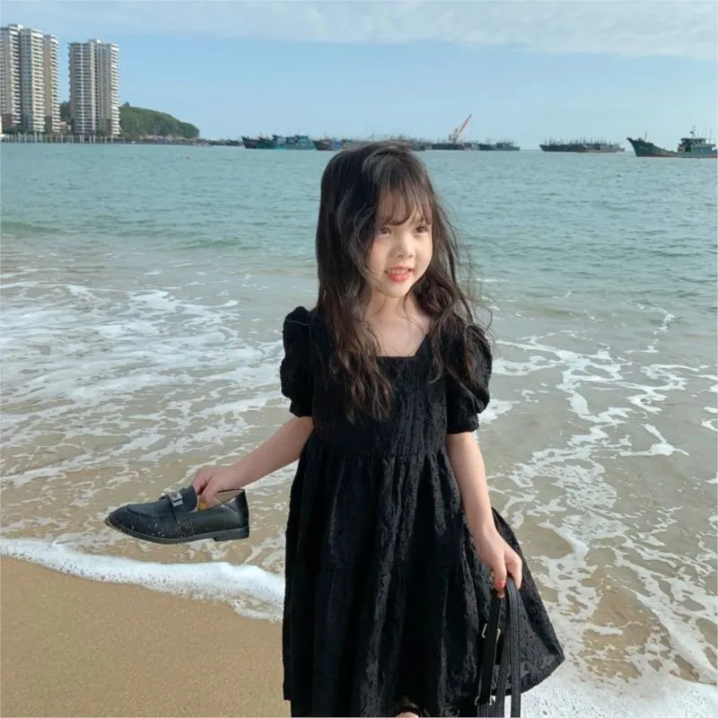 2024 New New Spring Summer Baby Children Kids Girl Black Fashion Casual Cotton Dresses Children\'s Clothes