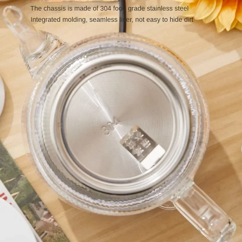 غلاية شاي زجاجية منزلية كهربائية ، شفافة طويلة الفم ، إيقاف التشغيل ، 220 فولت