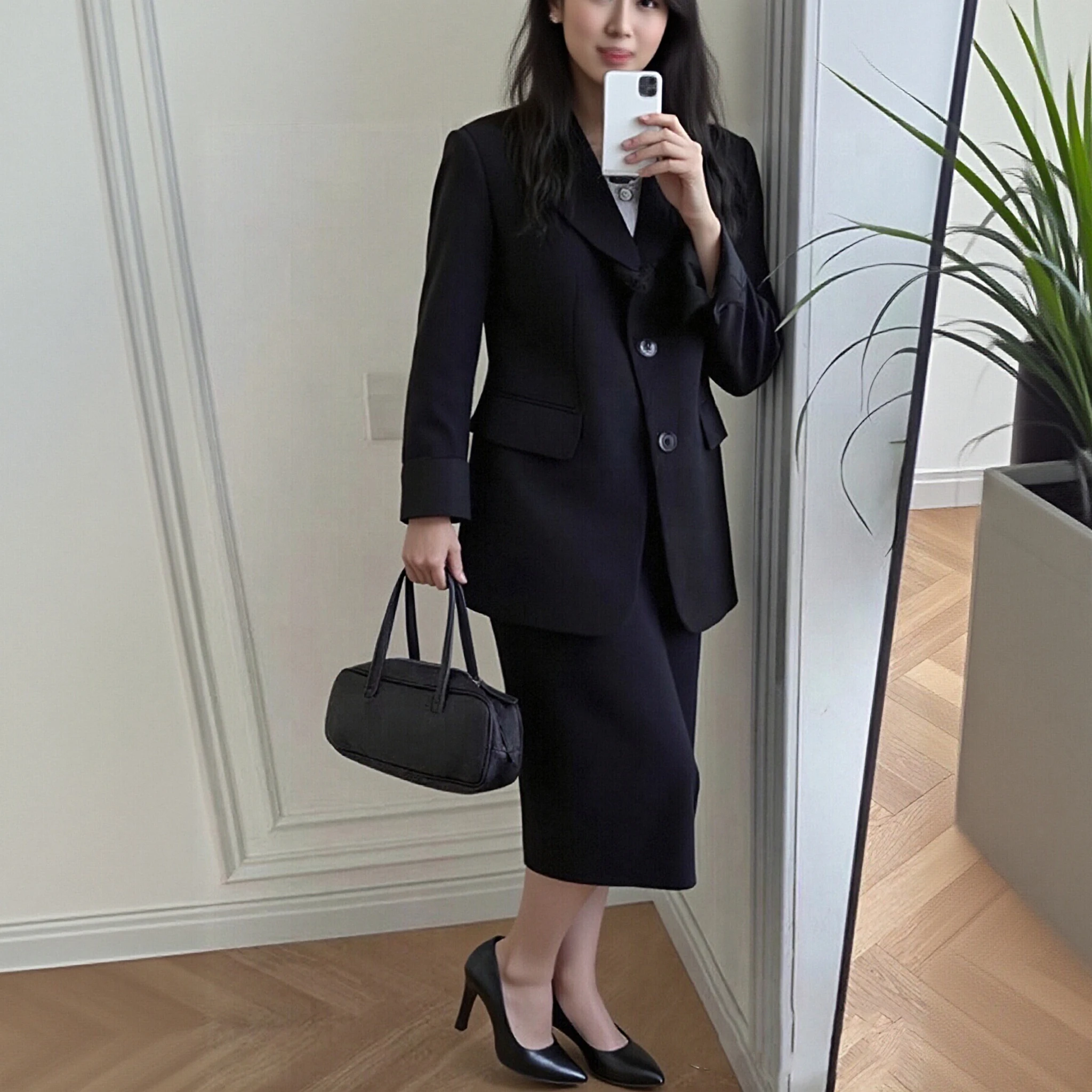 

Formal Coat Skirt Ensemble Elegant Women's Office Suit Set with Lapel Coat High Waist Midi Skirt Professional for Office