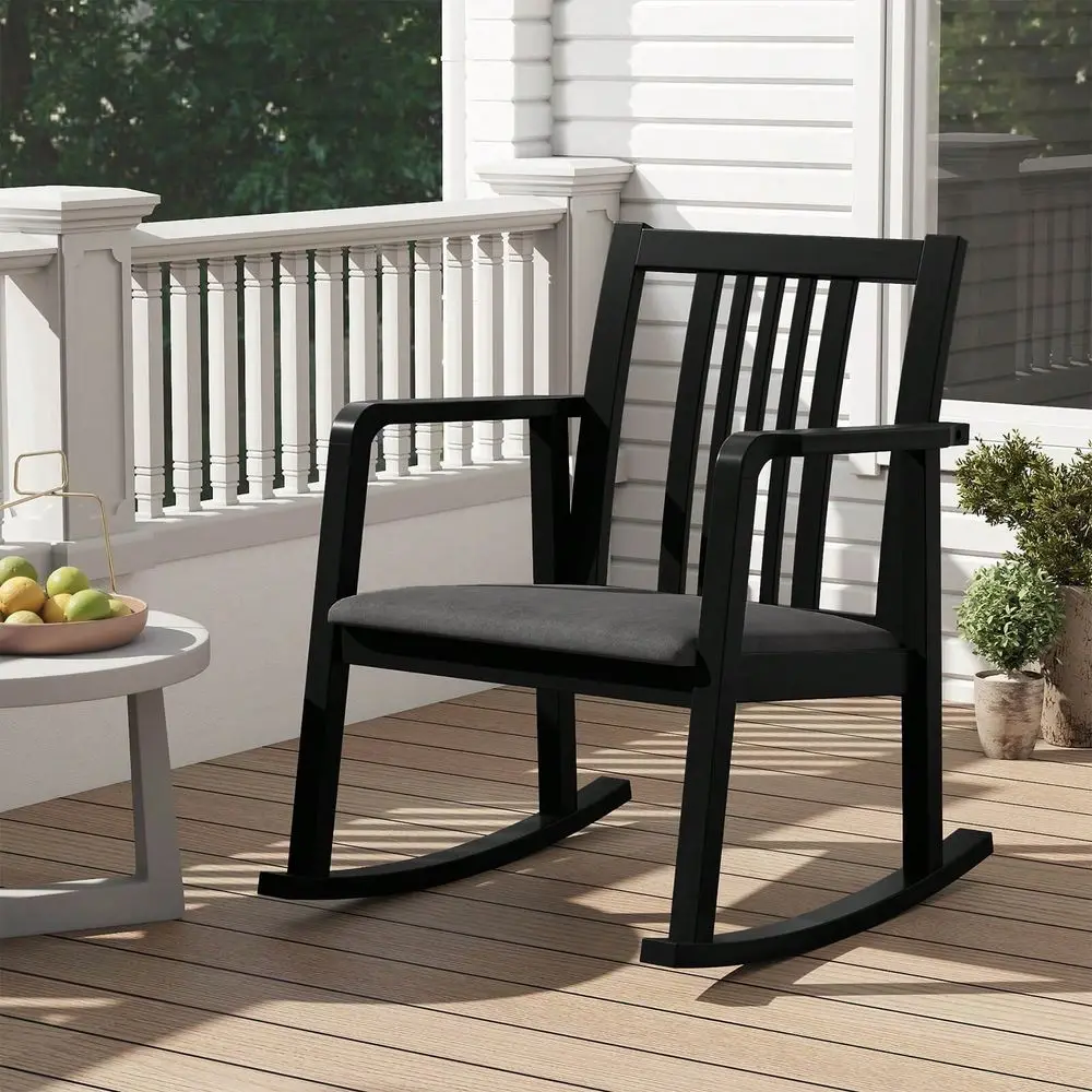 

Chair With Cushioned Seat, Slatted Back Curved Armrests For Living Room