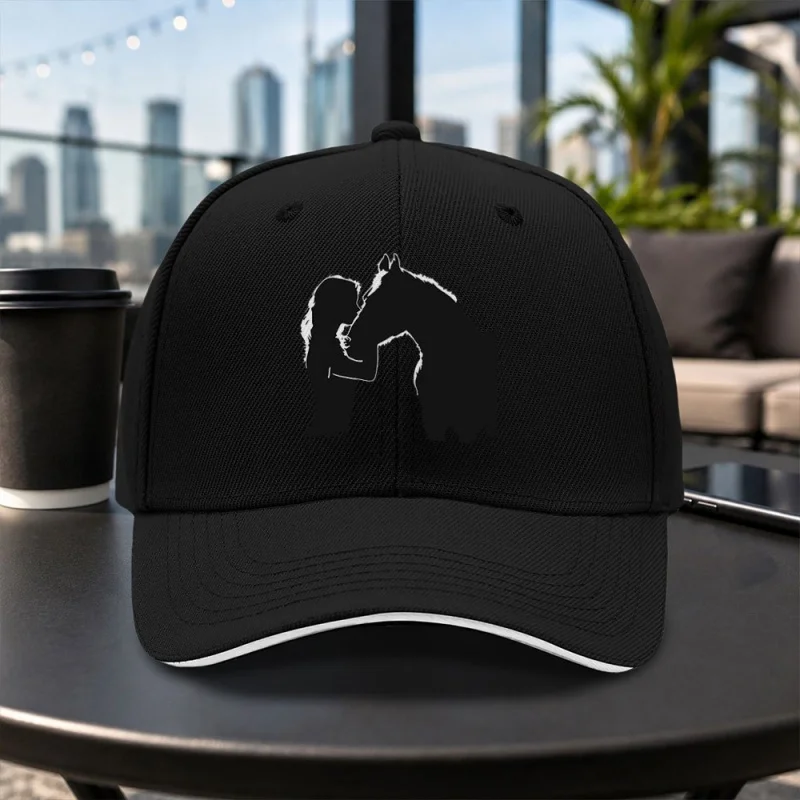 Girl and Horse Pattern Baseball Cap Unisex Adjustable Lightweight Dad Hat for Travel Parties Daily Wear Multiple Colors