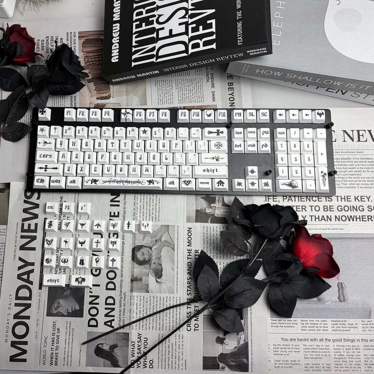 

Dark Gothic PBT Keycaps Set 135 small full set Keys cap Cherry Profile Black Lettering for MX Switch 61 68 75 87 96 104 108 key