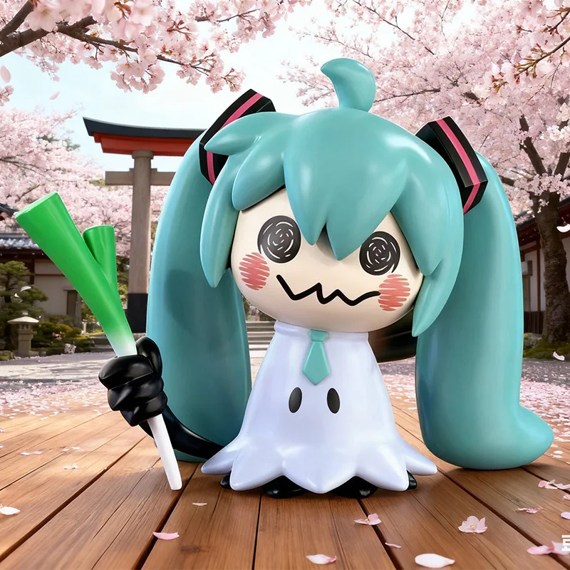 Vocaloid Hatsune Miku Mimikyu Cos Figure, Funny Ghost Miku Hold Leek Anime Figurine, Collectible Model Toy Desktop Ornament Gift view 2