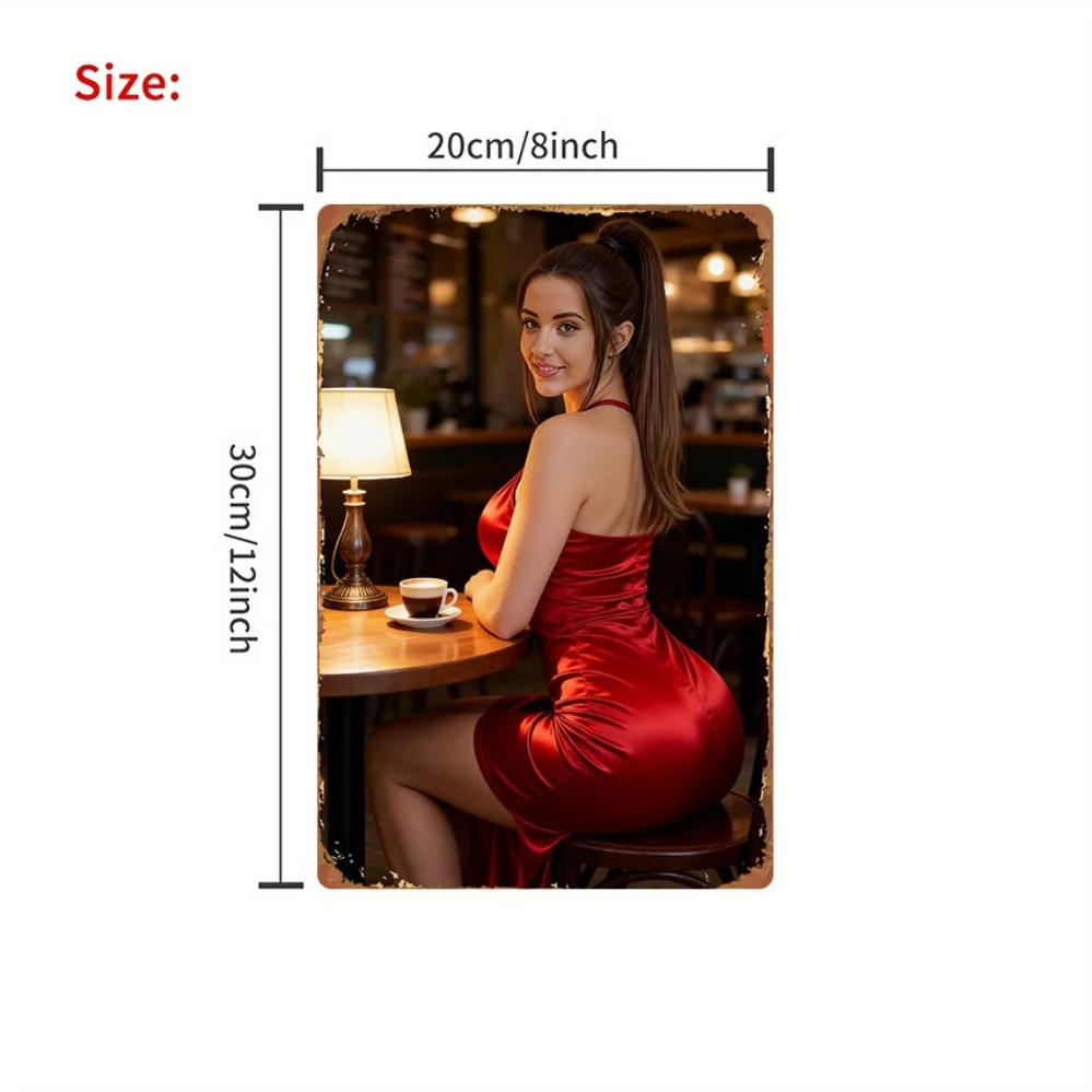 Vintage Metal Wall Sign 8x12 Inch, Retro Woman Portrait 2D Flat Iron Decor for Home Garage Cafe Bar Gift