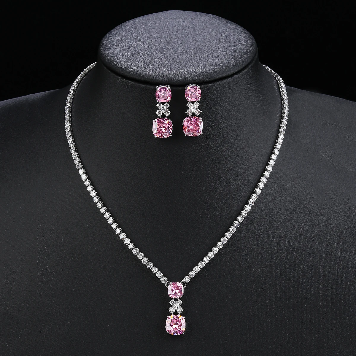 

Elegant CZ Cubic Zirconia Pendant Necklace Earrings Set Bridal Wedding Jewelry Sets for Women Gift CN11006