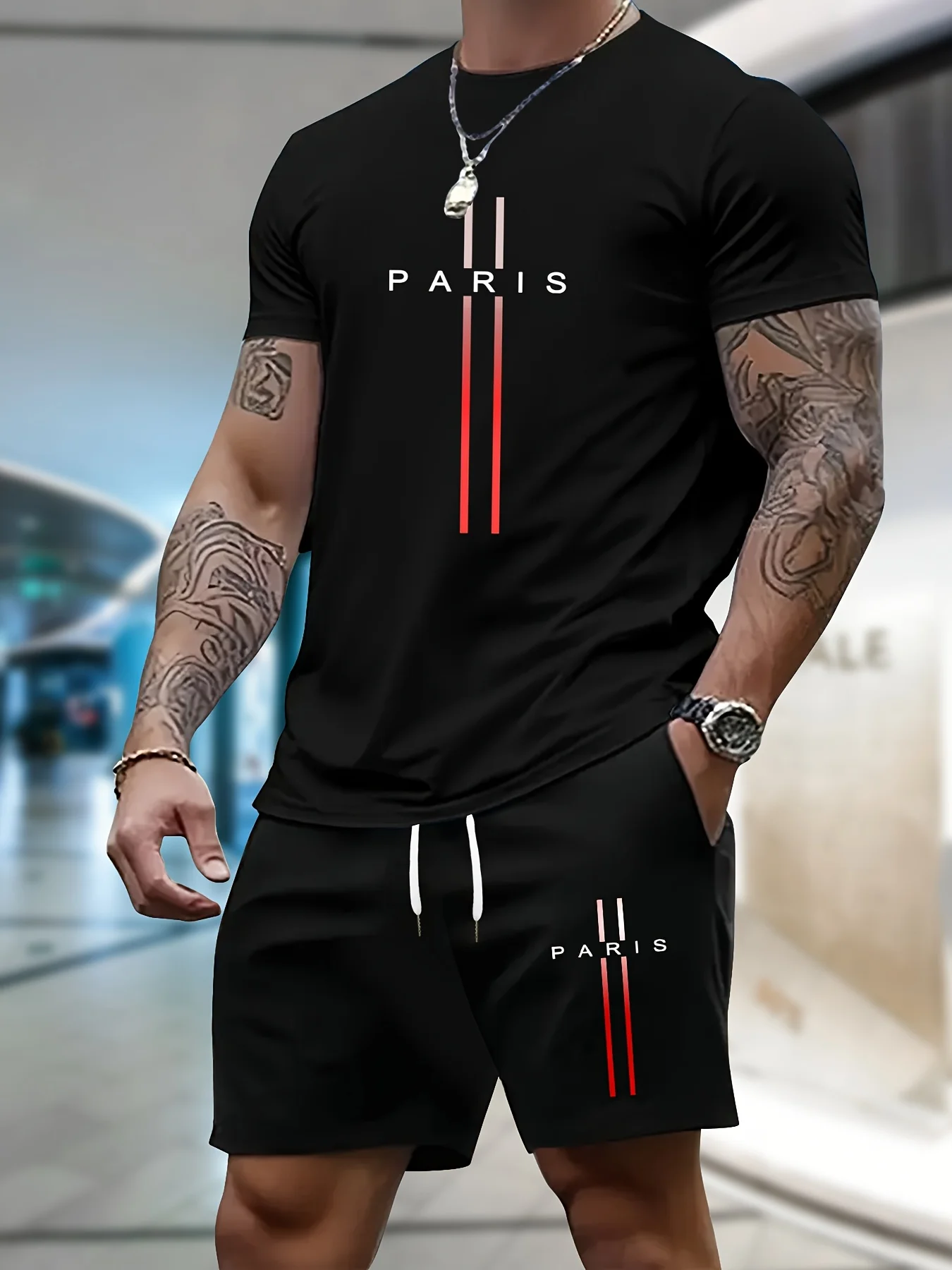 

Men's Suit 2pcs Set Fashion Leisure Comfortable Set Men Including T-shirts Shorts Suitable Sports Fitness Activities Summer