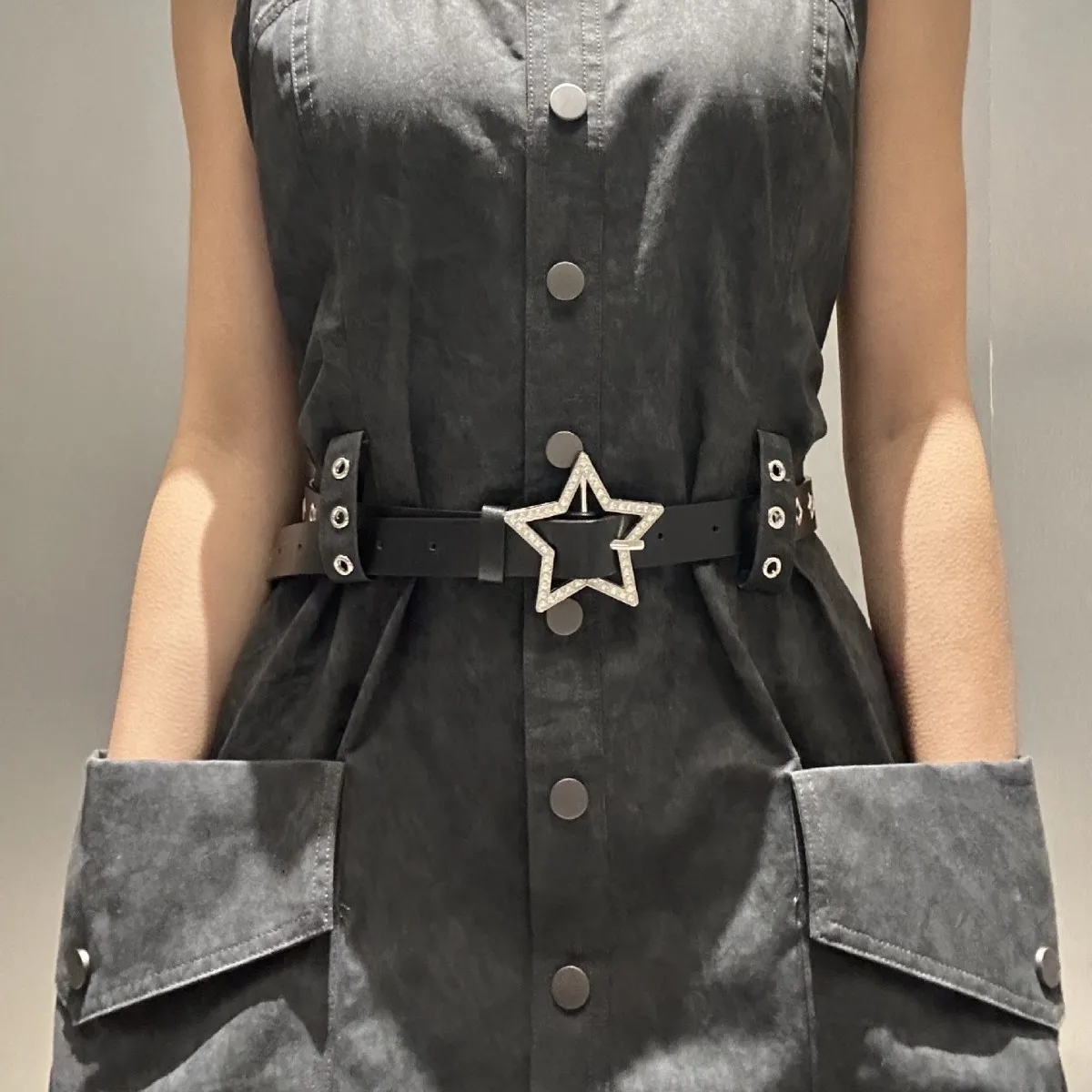 Buckle Belt Rhinestone Embellished Hollow Star Belts Adjustable Wide Leg Waist Belt Leopard Print Studded Detail PU Leather