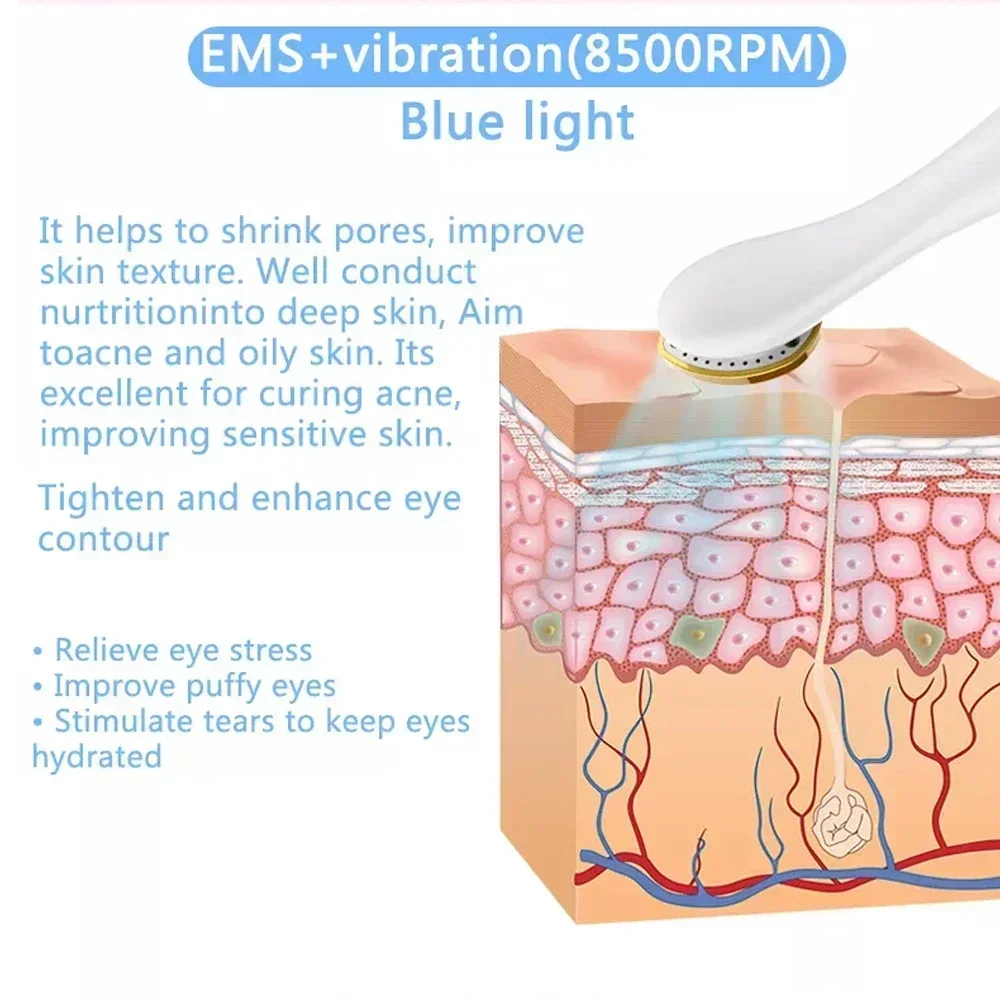 Dispositivo de belleza ocular EMS, masajeador de ojos de microcorriente, elimina las bolsas de ojos, ojeras, luz roja y azul, instrumento de masaje para levantamiento de ojos y cara