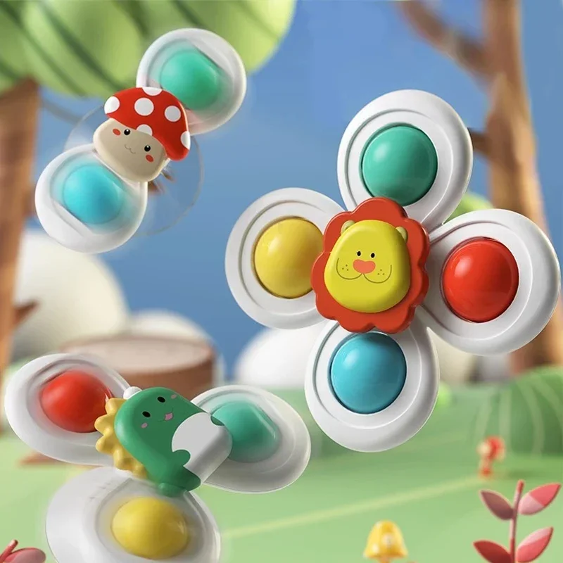 3PCS Suction Cup Spinner Toy Baby Bath Funny Game Educational Toys For Children Girls Boys Infant Sensory Stress Reliever Gift