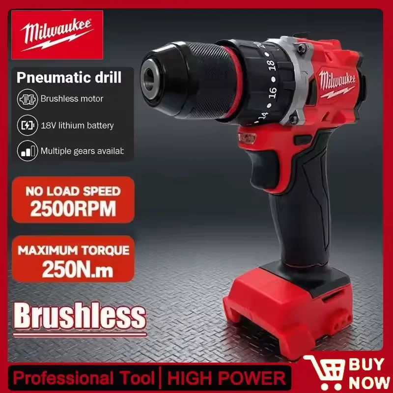 

Milwaukee 250N.m 18V/20V Battery Cordless Impact Drill Brushless Electric Drill 20+3 Torque Hammer Multifunctional Power Tools