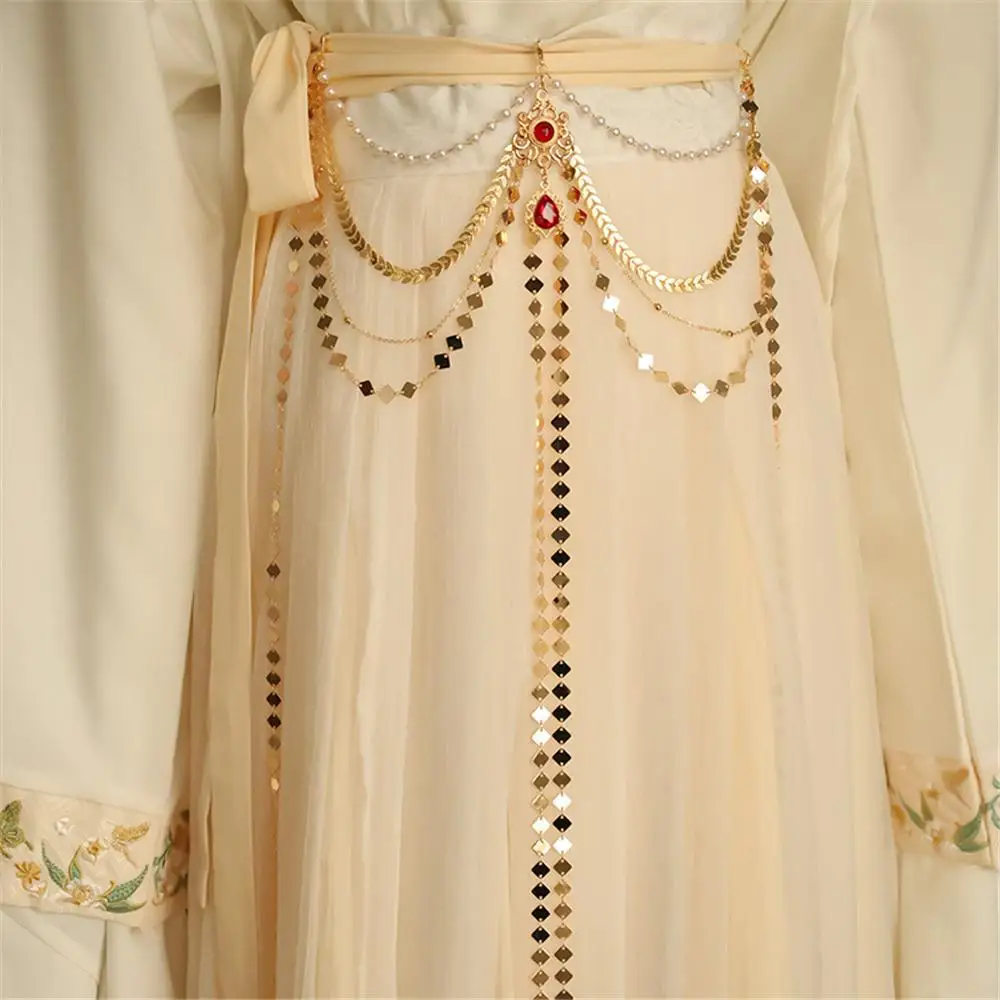 긴 태슬 한복 허리 체인 탈부착 가능한 전통 중국 스타일 벨트 펜던트 한복 의상 액세서리