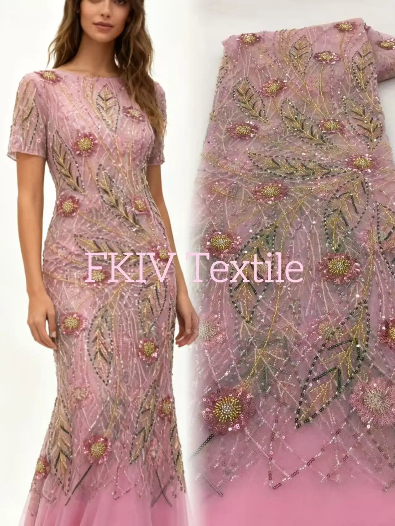 

Nigerian High-Quality Tulle Lace Fabric with Beads And Sequins luxury african fabrics 5 meters Mesh Net for Dress Making Sewing