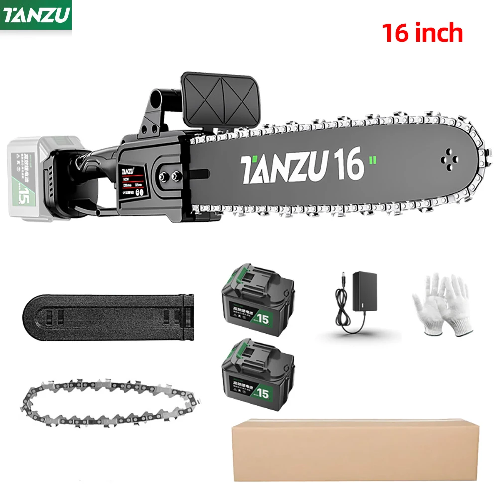 16 Inch Brushless Motor Electric Chain Saw 21V Garden Wood Cutting Chainsaw Cordless Pruning Power Tools With Lithium Battery