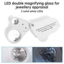 30X 60X Dual Lens Jewelry Magnifier with Bright LED Light Folding Magnifying Glass Repair Tools Magnifying Glass for Coins Stamp