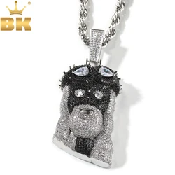 THE BLING KING Black White Jesus Pendant Iced Out Two Tone Cubic Zirconia Pendant Necklace Hiphop Jewelry