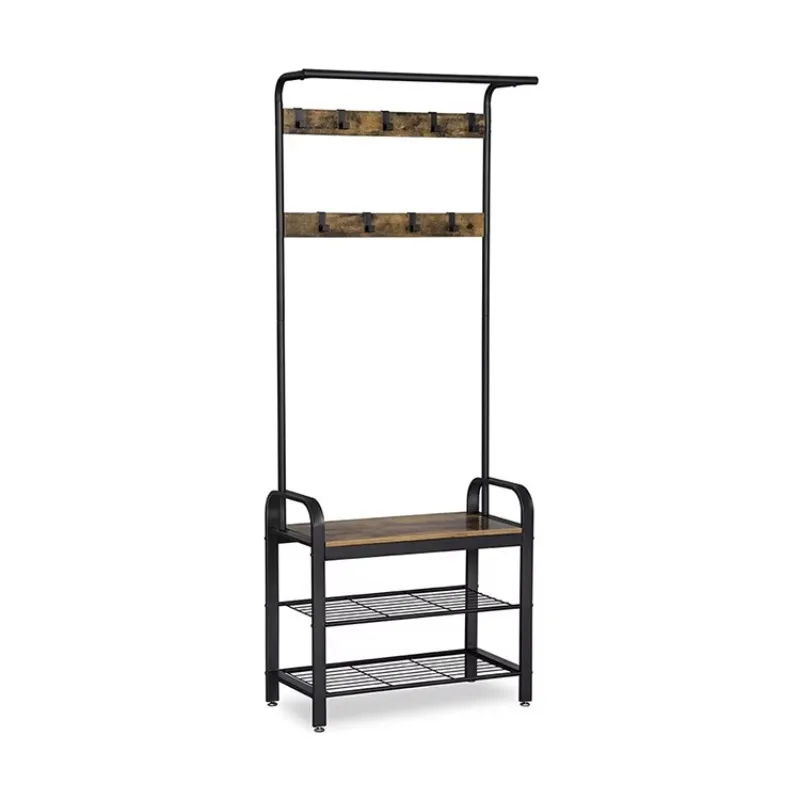 China's New Multifunctional Household Modern Design Floor-standing Metal Shoe Coat Rack Wooden Hanger Home Hotel Bedroom Use