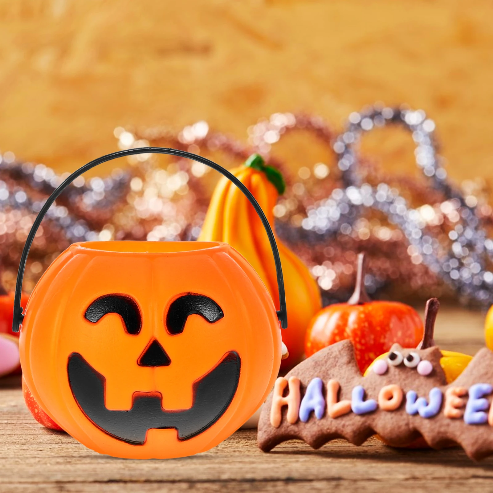 

Pumpkin Bucket 7 Cm Candy Holder Kids Halloween Party Trick Treat Eco Material Black Handle Lantern Design Storage Solution Gift
