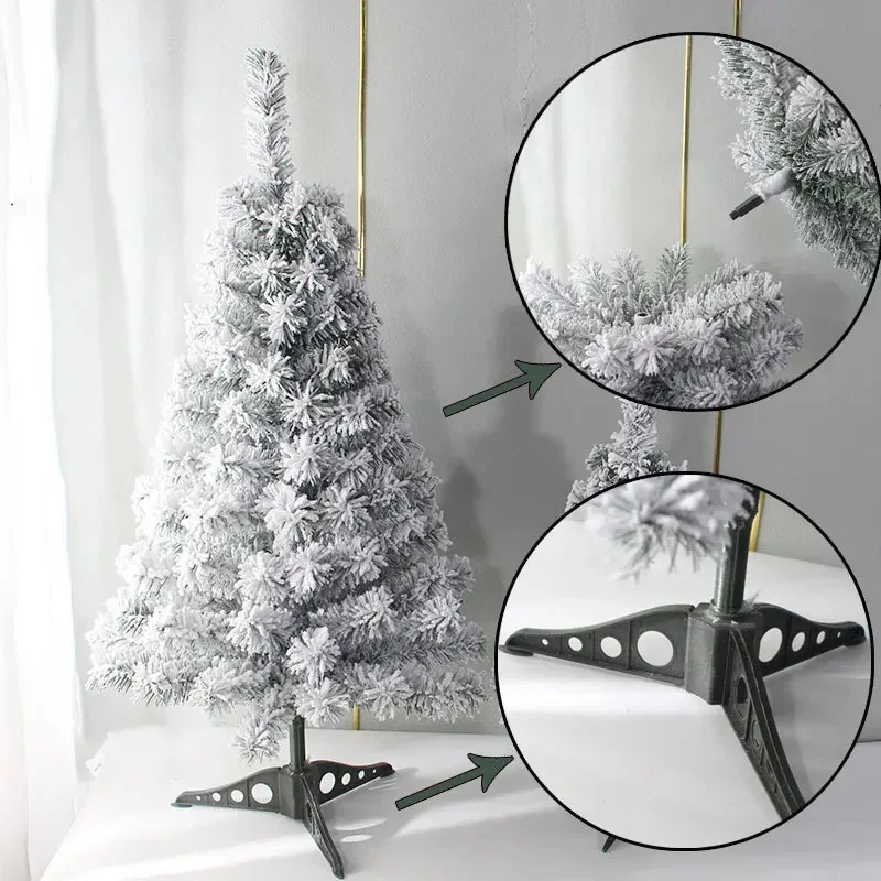 White Christmas Tree with Tree Skirt PVC Simulation Snow Flocked Encrypt Christmas Tree Christmas Party Decorations with Snow