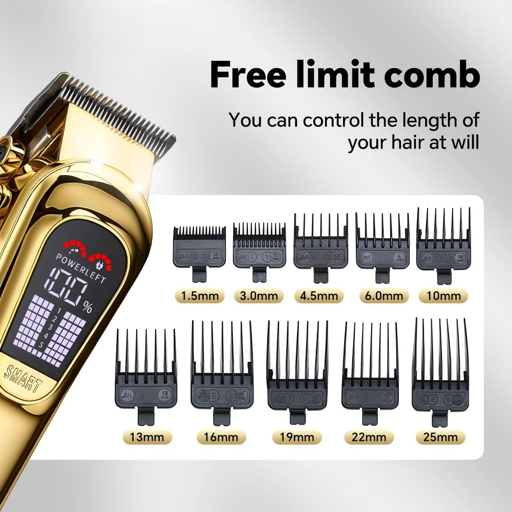 Electric Hair Clipper Shaver USB Fast Charging Digital Display Cordless Hair Trimmer Limit Combs Professional for Men Home Salon