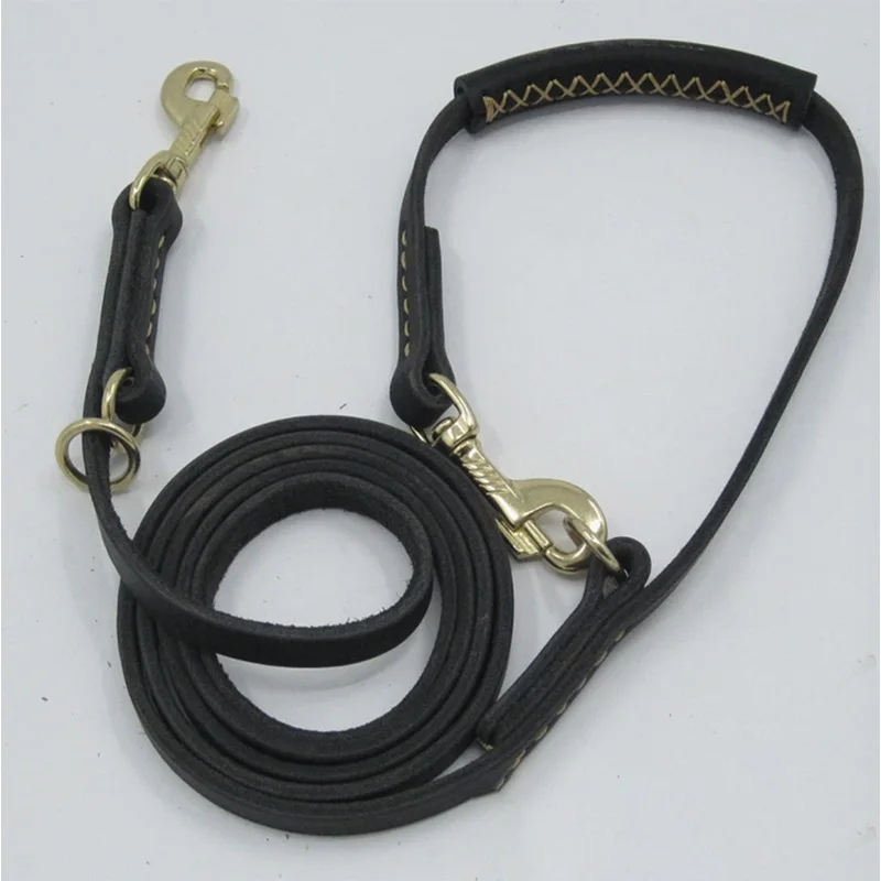 

Multifunctional two Dog Leash Genuine Leather Double Leashes P chain Collar Adjustable Long Short pet Dog Walking Training Leads