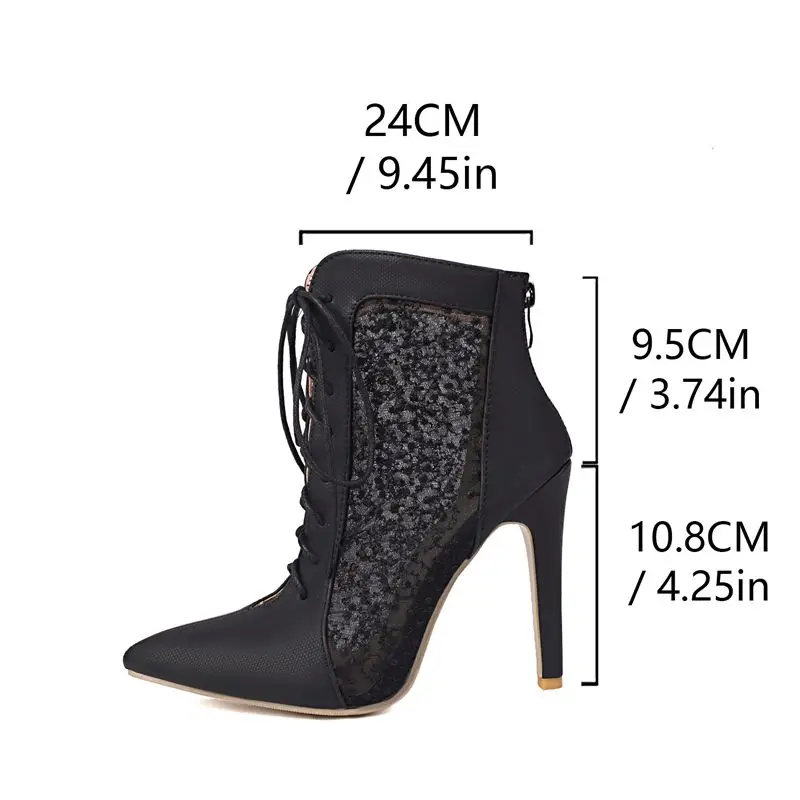 

ORCHA LISA New Design Women's Ankle Boots Pointed Toe 10.8cm Thin Heel Zipper Lace Up Breathable Mesh Mixed Size 46-48 Summer