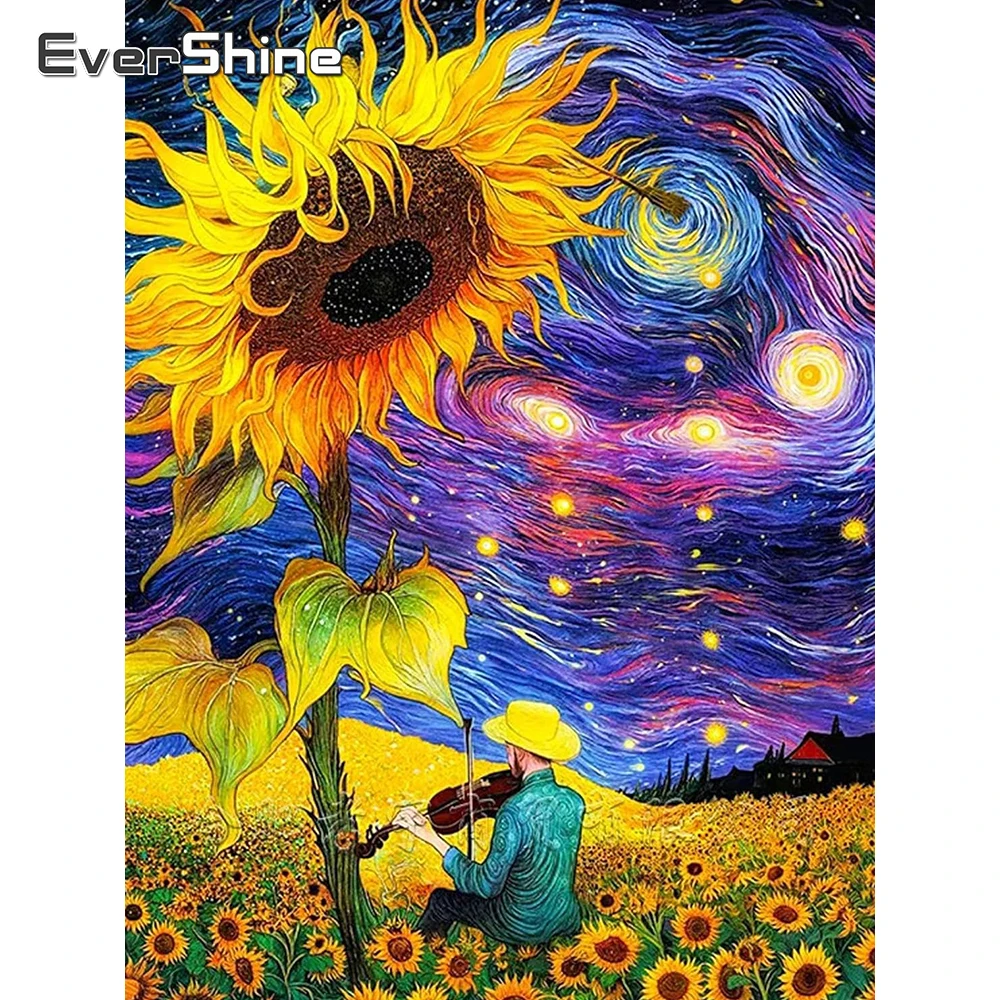 Evershine Diamant-Mosaik Cartoon-Blume Vollbohr-Stickerei Sonnenblume DIY Strass-Gemälde Handgefertigtes Hobby für Männer