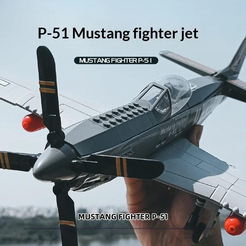 4006 P-51 Mustang Fighter Building Blocks, Military Aircraft Small Bricks Assembly Toy, Boys Gift