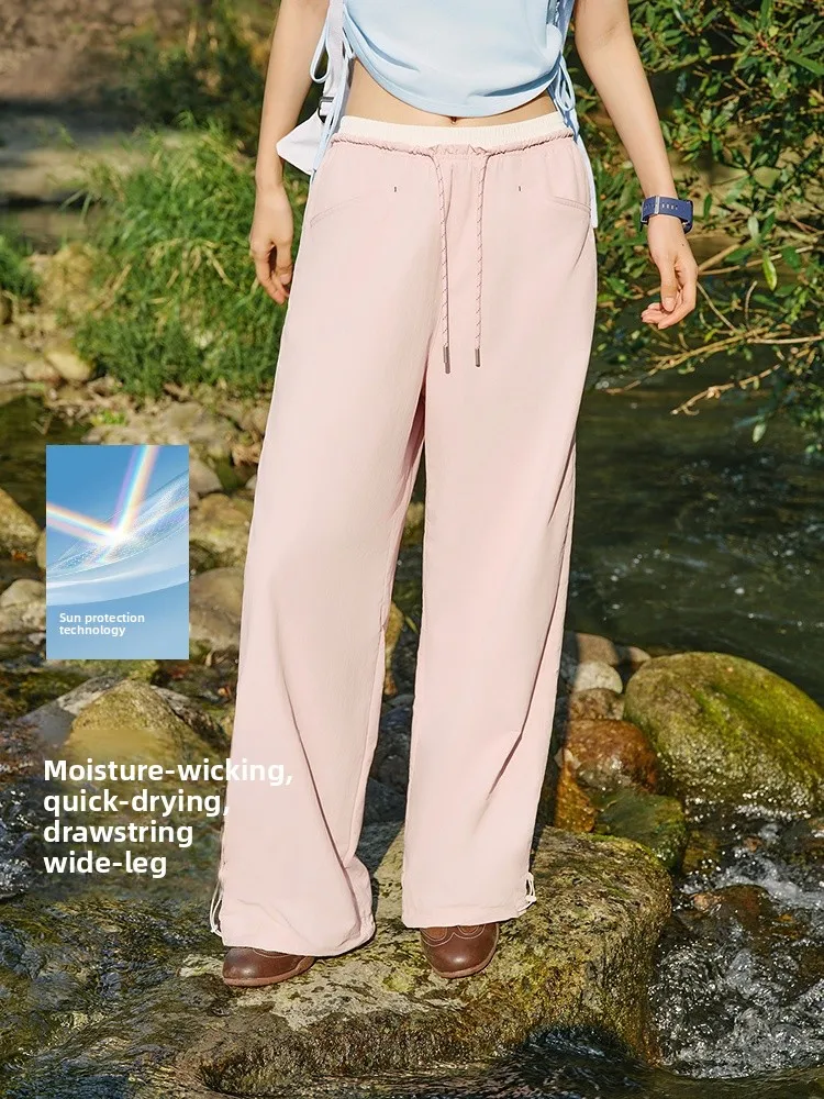 

Женские повседневные брюки Semir: летние, с цветными вставками, на шнурке, длинные, солнцезащитные, влагоотводящие, быстросохнущие, свободные, широкие штанины