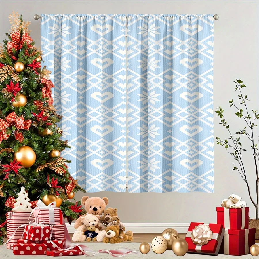 Light Blue Chevron Pattern Curtains for Living Room Home Decor Semi-Sheer Window Drapes