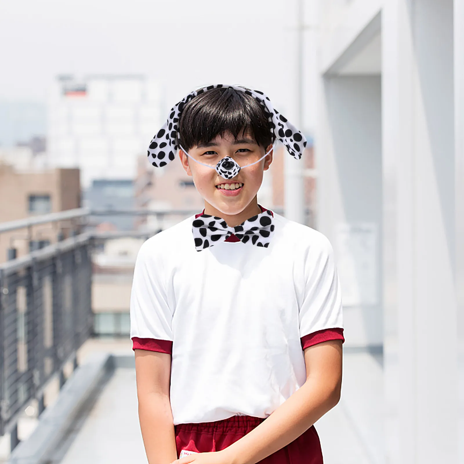 1Set Cute Puppy Ear Headband Set Including Tail Bowtie Fake Nose Fabric Animal Theme Dress Up Costume for Halloween Birthday