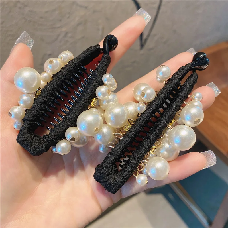 Korean temperament pearl banana clip vertical clip ponytail hair clip banana clip small and large optional