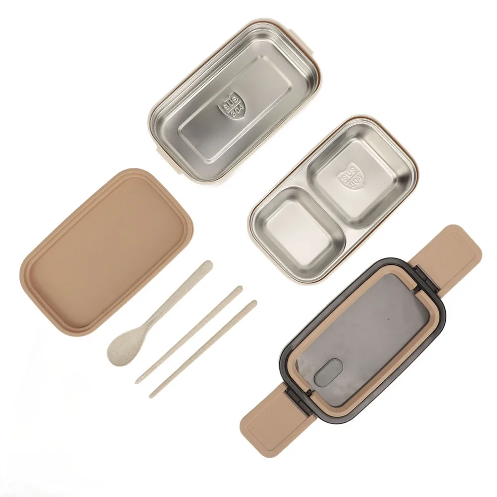 304 Stainless Steel Lunch Storage Container 3 Compartments 1400ml Compartment Lunch Box Double Layer Thermal Lunch Box