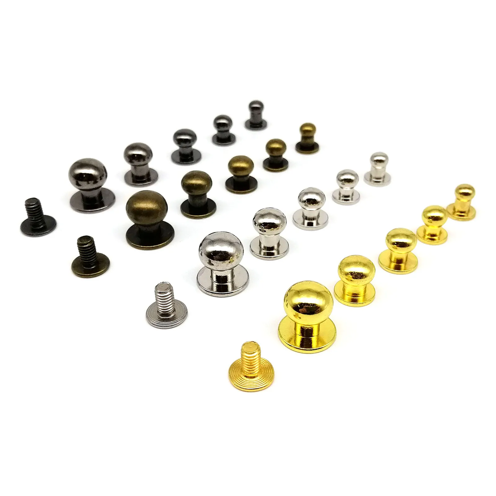 20 stücke 5-10mm Solide Messing Kupfer Runde Kugelkopf Chicago Schraube Zurück Post Nippel Stud Nagel niet Für Leder Tasche Geldbörse Gürtel Reparatur – Detail 17