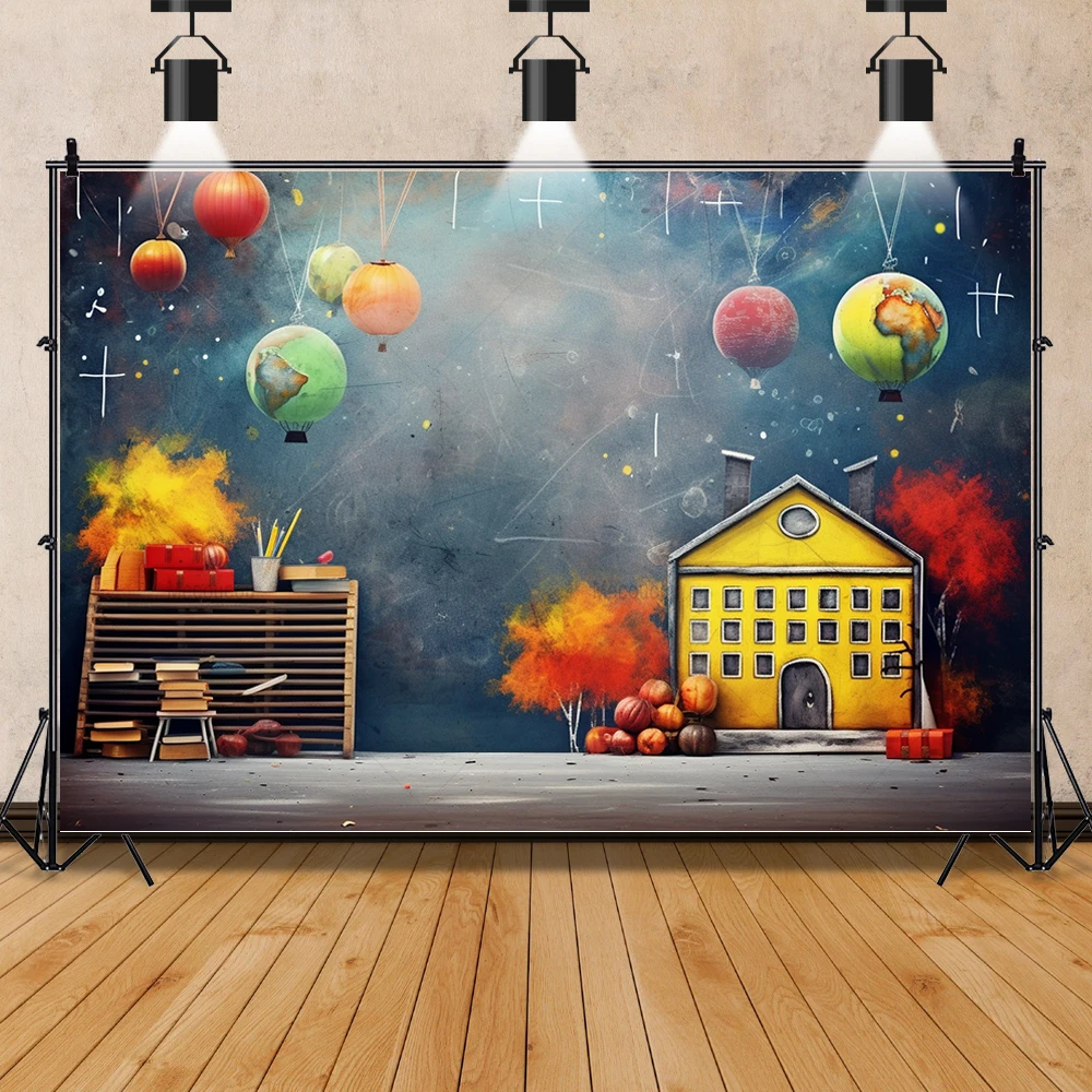 Back to School Photography Backdrop Children Baby Black Blackboard Pencil Graduation School Supplies Custom Backgrounds