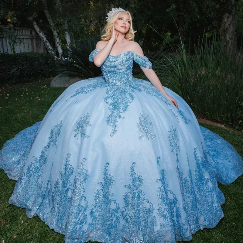 

Элегантные платья Quinceanera из органзы с вышивкой и блестками, бальное платье принцессы с вырезом «лодочка» без рукавов, индивидуальный кружевной халат на шнуровке