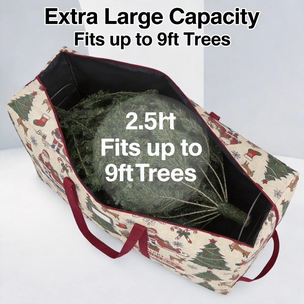 Oxford Cloth Christmas Tree Storage Bag Cartoon Print Large Capacity Christmas Organizer Bag Christmas Ornament Storage Bag