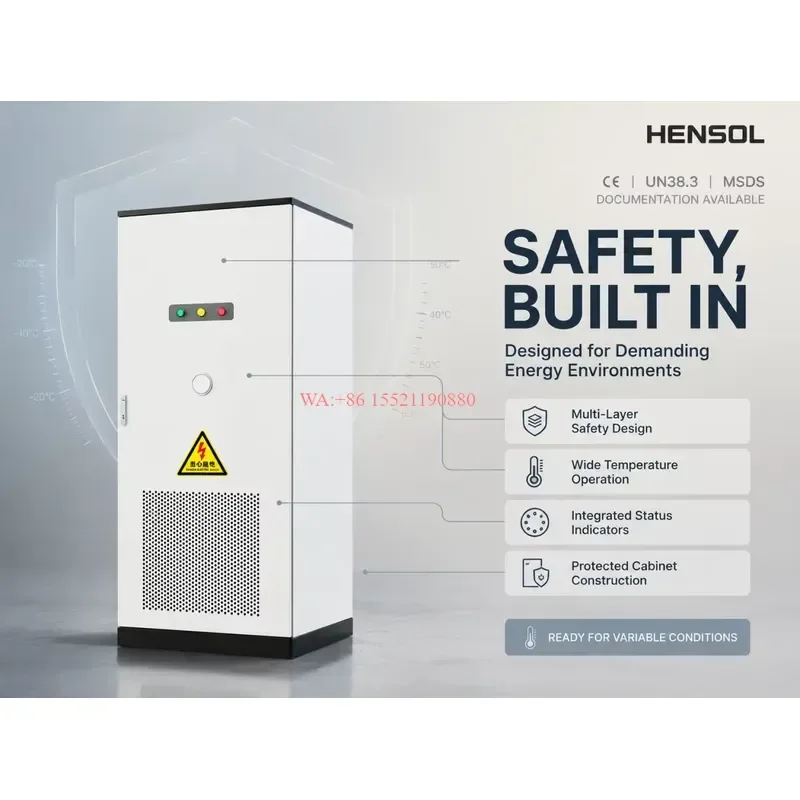 WMWMNU for HENSOL 125KW 261KWH LiFePO4 Liquid Cooling IP54 All in one Commercial Energy Storage Cabinet Charging Station for