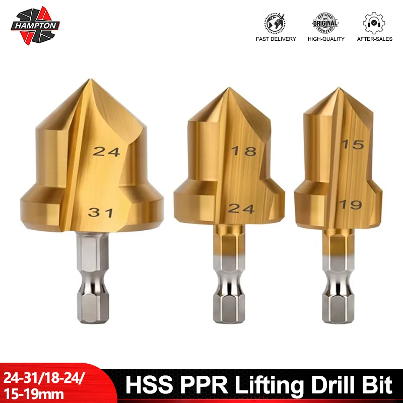 

HAMPTON Hexagonal Handle PPR Lifting Drill Bit 24-31/18-24/15-19mm Step Drill For Water Pipe Multi-Layer Boring Hole Expansion