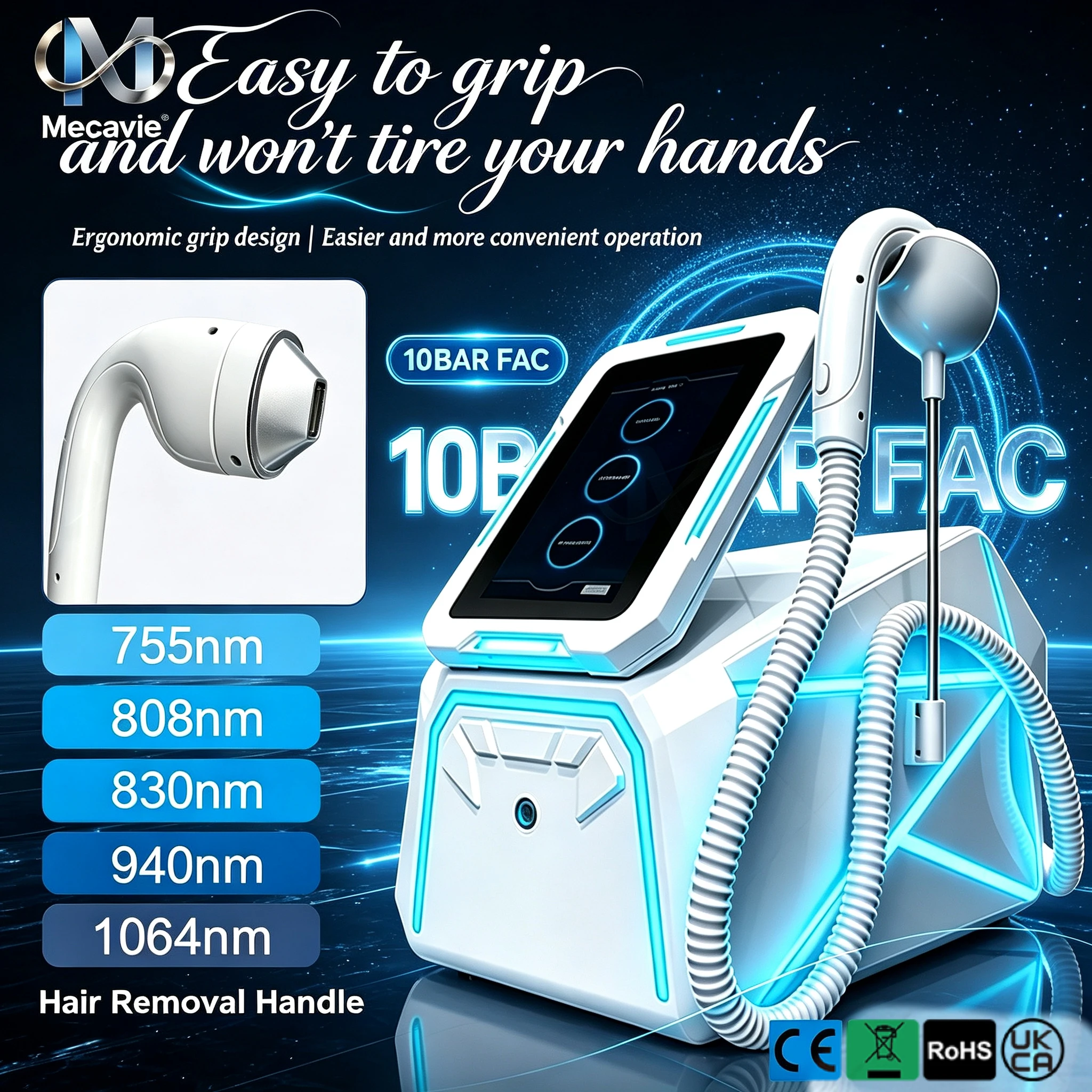 10 Bars 5‑Wavelength 755 808 830 940 1064nm Diode Laser Hair Removal Ice Cooling Salon Permanent Epilation Beauty Equipment